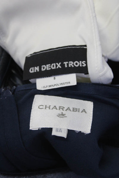 Charabia Un Deux Trois Womens Velvet Sleeveless Dresses Blue White Size 8 Lot 2