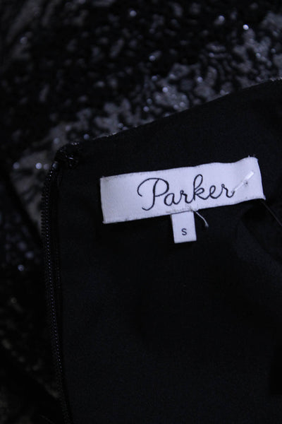 Parker Womens Cotton Metallic Floral Print Sleeveless A-Line Dress Gray Size S