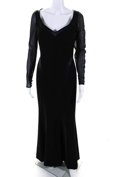 Escada Womens Wool Striped Print Sheer Long Sleeve Zipped Gown Black Size EUR34