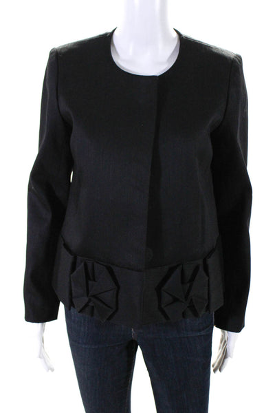 Devi Kroell Womens Cotton Pleated Knot Hem Snap Buttoned Blazer Black Size EUR38