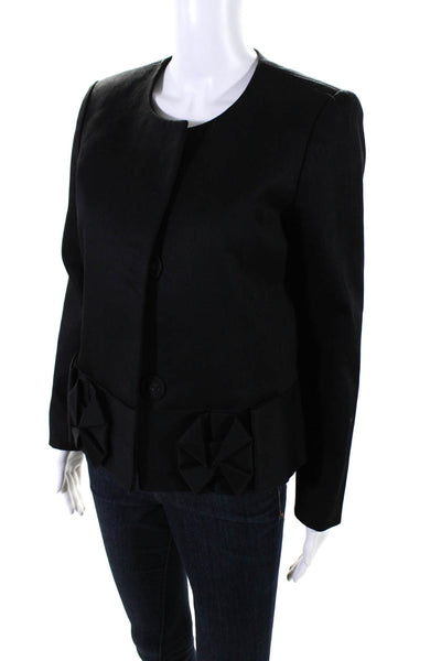 Devi Kroell Womens Cotton Pleated Knot Hem Snap Buttoned Blazer Black Size EUR38