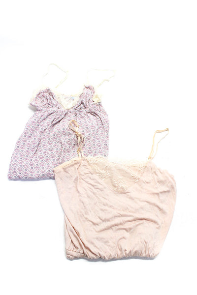 Eberjey Womens Abstract Print Lace Trim Sleepwear Romper Gown Pink Size S Lot 2