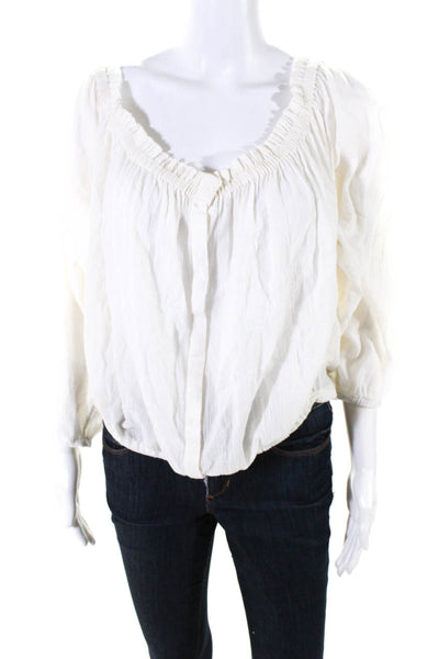 Rag & Bone Womens Cotton Pleated Round Neck Bishop Sleeve Blouse White Size XS