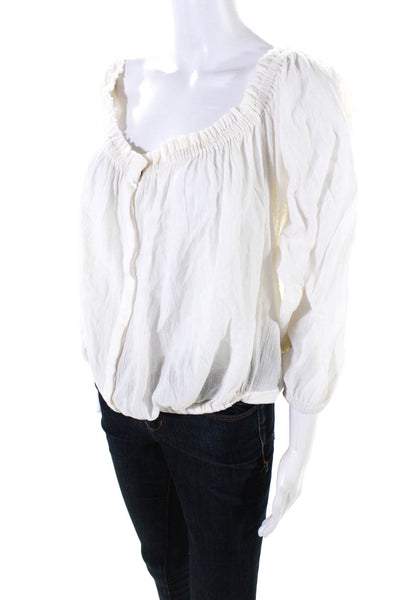 Rag & Bone Womens Cotton Pleated Round Neck Bishop Sleeve Blouse White Size XS