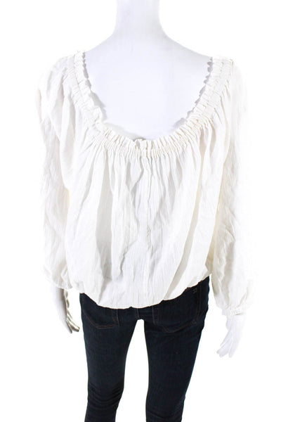 Rag & Bone Womens Cotton Pleated Round Neck Bishop Sleeve Blouse White Size XS