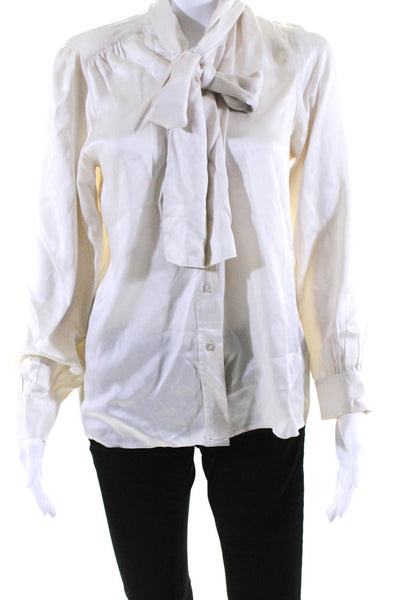 Scoop NYC Womens Silk Charmeuse Long Sleeve Scarf Button Up Shirt Ivory Size M