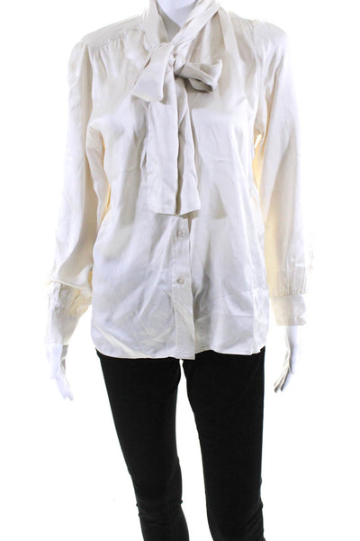 Scoop NYC Womens Silk Charmeuse Long Sleeve Scarf Button Up Shirt Ivory Size M