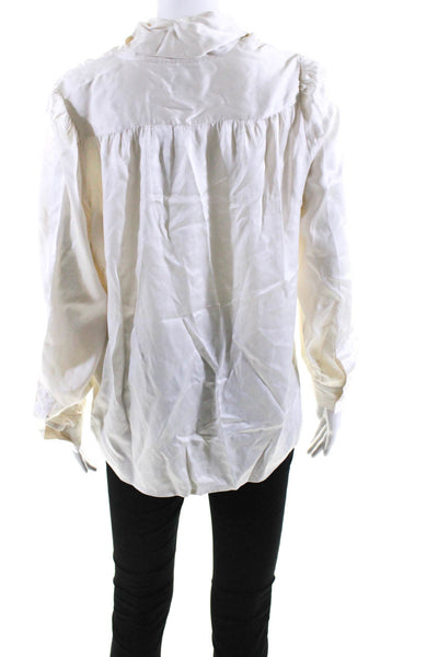 Scoop NYC Womens Silk Charmeuse Long Sleeve Scarf Button Up Shirt Ivory Size M