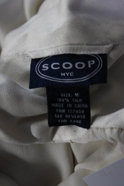 Scoop NYC Womens Silk Charmeuse Long Sleeve Scarf Button Up Shirt Ivory Size M