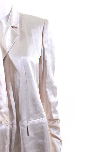 Zara Womens Single Button Notched Lapel Satin Blazer Jacket Beige Size Small