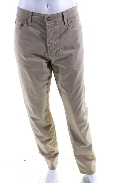 AG Adriano Goldschmied Mens Cotton Buttoned Straight Casual Pants Tan Size EUR34