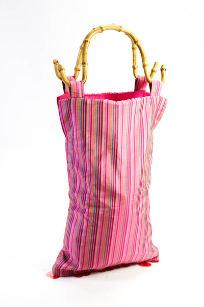 Nanette Lepore Striped Print Tassel Hem Bamboo Double Handle Handbag Multicolor