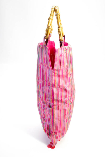 Nanette Lepore Striped Print Tassel Hem Bamboo Double Handle Handbag Multicolor
