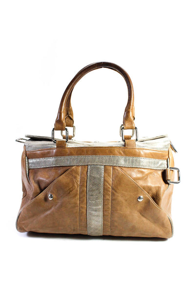 Rebecca Minkoff Grained Leather Metallic Trim Crossbody Shoulder Handbag Brown
