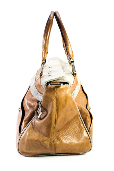 Rebecca Minkoff Grained Leather Metallic Trim Crossbody Shoulder Handbag Brown