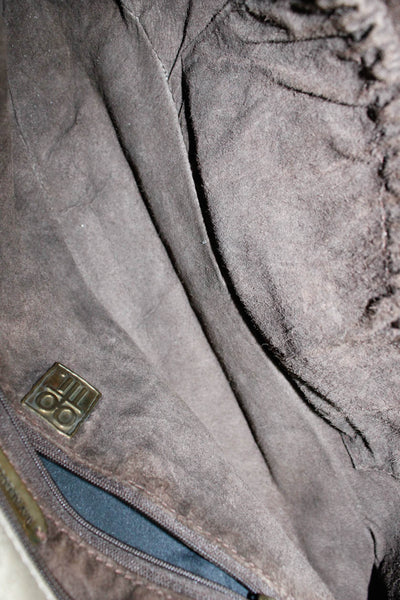 R & Y Augousti Crinkled Leather Double Wooden Link Handles Satchel Handbag Gold