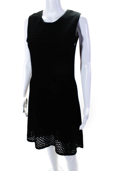 BB Dakota Women's Round Neck Sleeveless Ribbed Fit Flare Mini Dress Black Size M