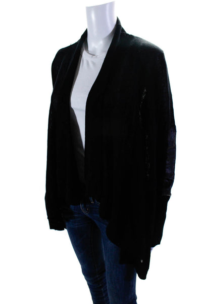 Central Park West Women's Long Sleeves Faux Leather Trim Cardigan Black Size S