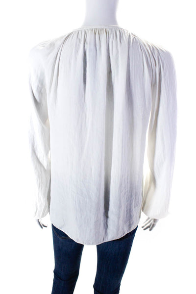 Ramy Brook Women's V-Neck Long Sleeves Studs Silk Blouse White Size XS