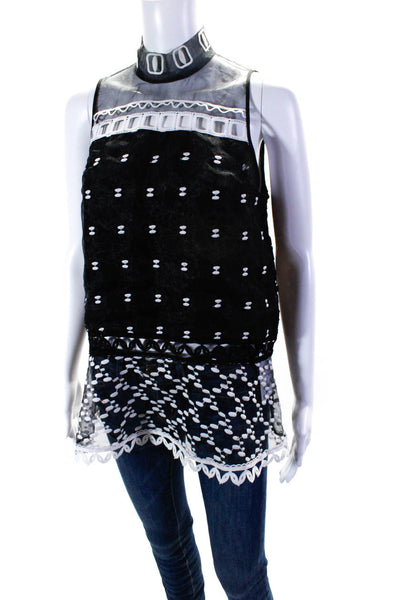 Jonathan Simkhai Women's Sleeveless Embroidered Lace Trim Blouse Black size M