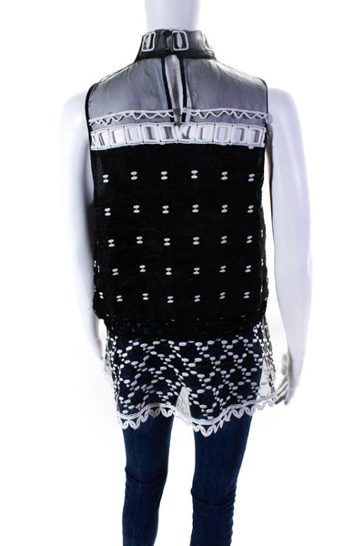 Jonathan Simkhai Women's Sleeveless Embroidered Lace Trim Blouse Black size M