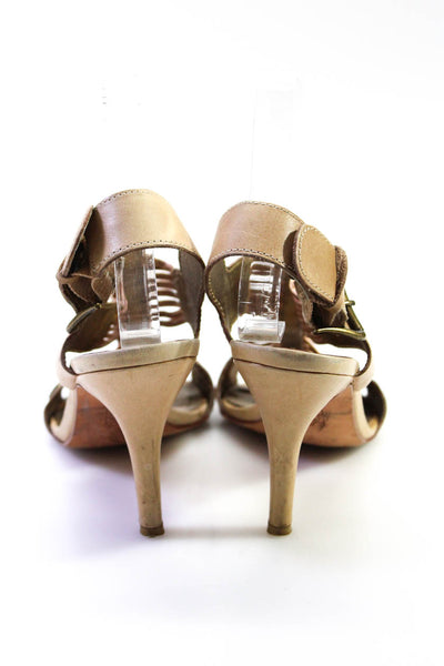 Cynthia Vincent Womens Leather Buckled T Strap Heels Beige Rose Gold Size 8.5