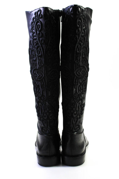 Gianni Bini Women's Leather Embroidered Motif Knee High Boots Black Size 7