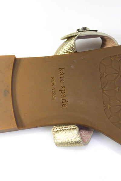 Kate Spade Womens Metallic Medallion T-Strap Slip-On Sandals Gold Size 10