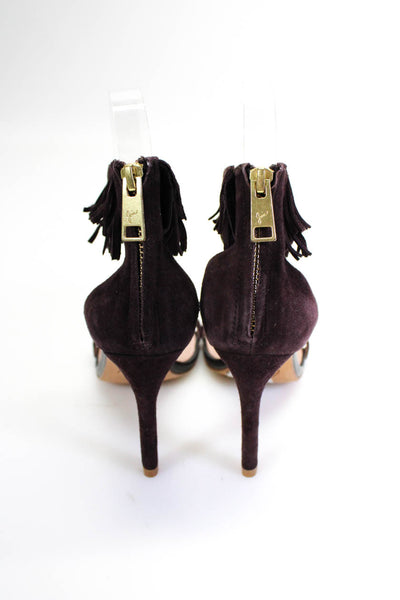 Joie Womens Suede Frayed Back Zipped Open Toe Stiletto Heels Purple Size EUR36