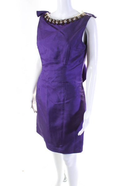 Gustavo Cadile Womens Beaded Open Back Sleeveless Zip Up Dress Purple Size 4