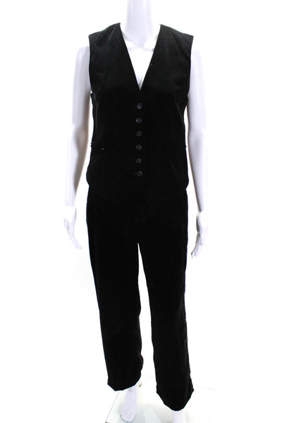 Zara Womens Velvet Buttoned Vest Jacket Pants Suit Set Black Size XS S
