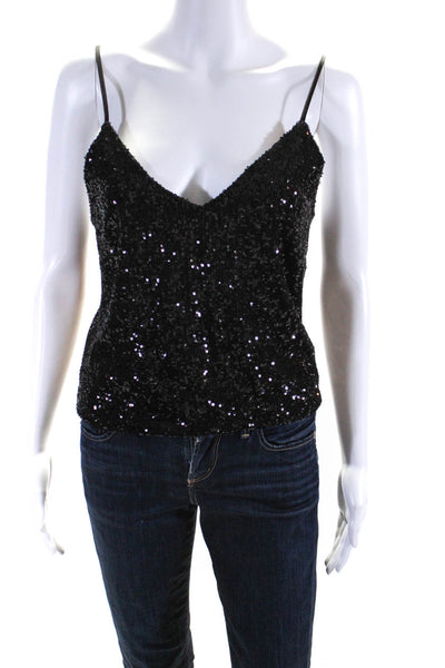 Loyd/ford Womens Embroidered Sequined V-Neck Sleeveless Blouse Black Size 2