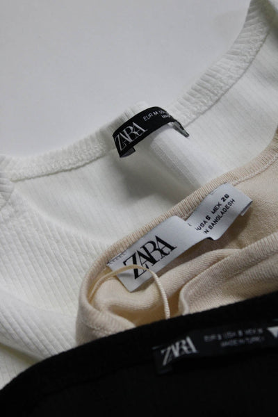 Zara Womens Ribbed Stripe Print Round Neck Long Sleeve Tops Black Size S M Lot 3