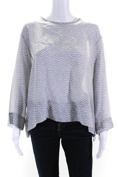 Ottad'Ame Women's Round Neck 3/4 Sleeves Spotted Dot Blouse Gray Size 4