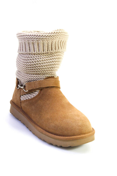 Ugg Women's Round Toe Rubber Sole Suede Knit Mid-Calf Boot Camel Size 9