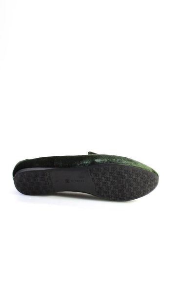 Birdies Womens Solid Green Velvet Slip On Flat Loafer Shoes Size 8