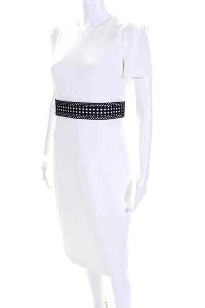 Calvin Klein Women's Round Neck Short Sleeves Belt A-Line Midi Dess White Size 4