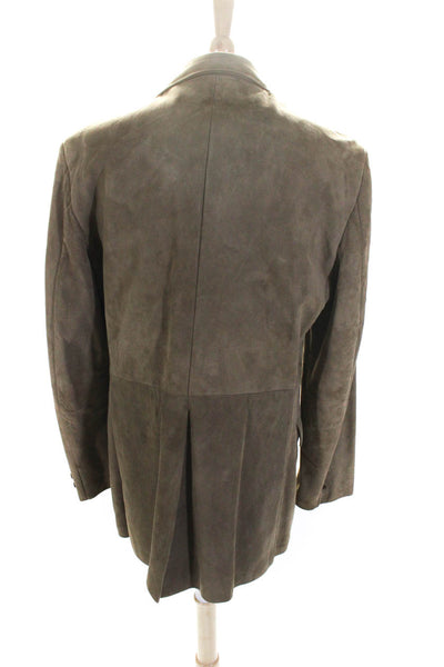 Clipper Mist Men's Collar Long Sleeves Lined Suede Leather Coat Beige Size 48