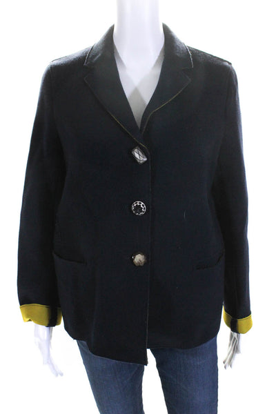 Maliparmi Women's Wool Button Down Notched Collar Jacket Blue Size 46