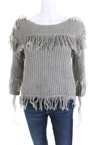Love Sam Womens Fringe Crew Neck Pullover Sweater Gray Size Extra Small