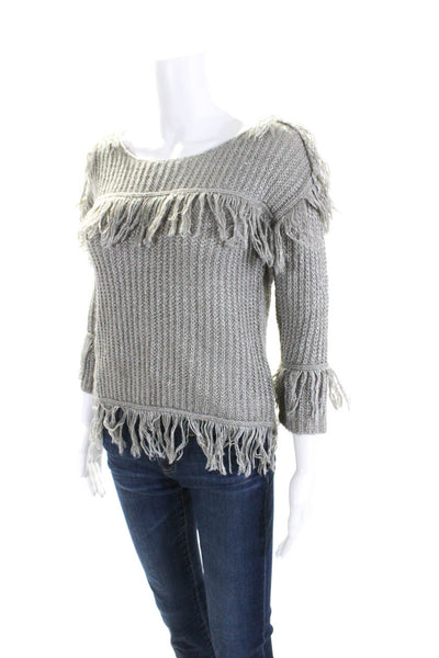 Love Sam Womens Fringe Crew Neck Pullover Sweater Gray Size Extra Small