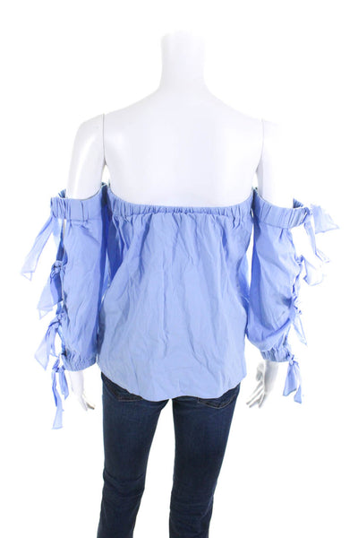 Milly Womens Long Sleeves Off The Shoulder Bow Blouse Blue Cotton Size Petite