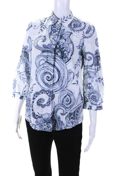 Robert Graham Womens Abstract Long Sleeve Button Up Blouse Top White Size S