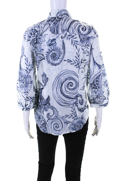 Robert Graham Womens Abstract Long Sleeve Button Up Blouse Top White Size S