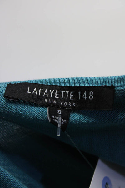 Lafayette 148 New York Womens Silk + Cotton V-Neck Long Sleeve Top Blue Size S