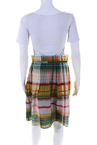 Lafayette 148 New York Womens Cotton Plaid Drawstring Waist Skirt Yellow Size S