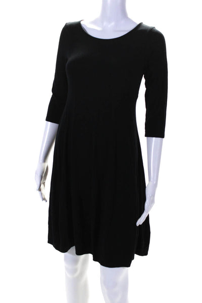 Eileen Fisher Womens Stretch Round Neck Long Sleeve Dress Black Size PP