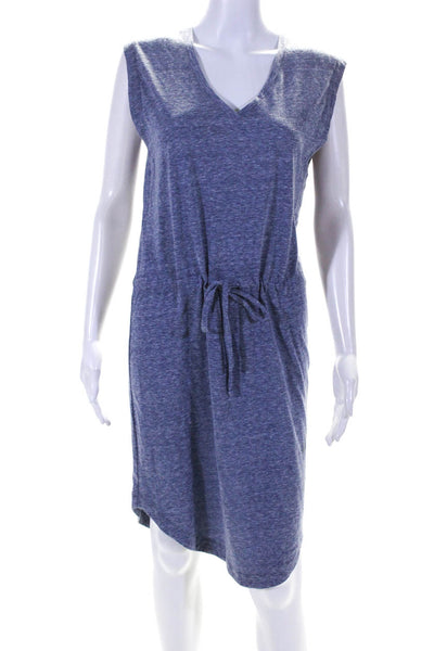 Drew Womens Sleeveless V Neck Drawstring Shirt Dress Blue Cotton Size Small