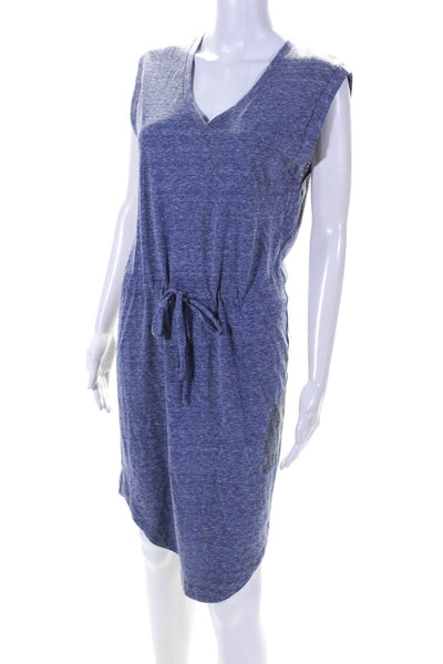 Drew Womens Sleeveless V Neck Drawstring Shirt Dress Blue Cotton Size Small