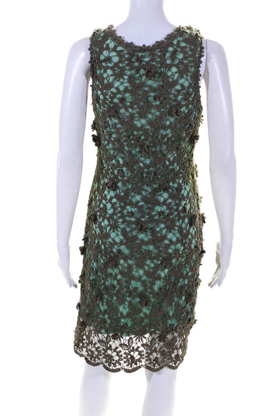 Charlotte Tarantola Womens Scoop Neck Lace Overlay Dress Brown Teal Size Medium